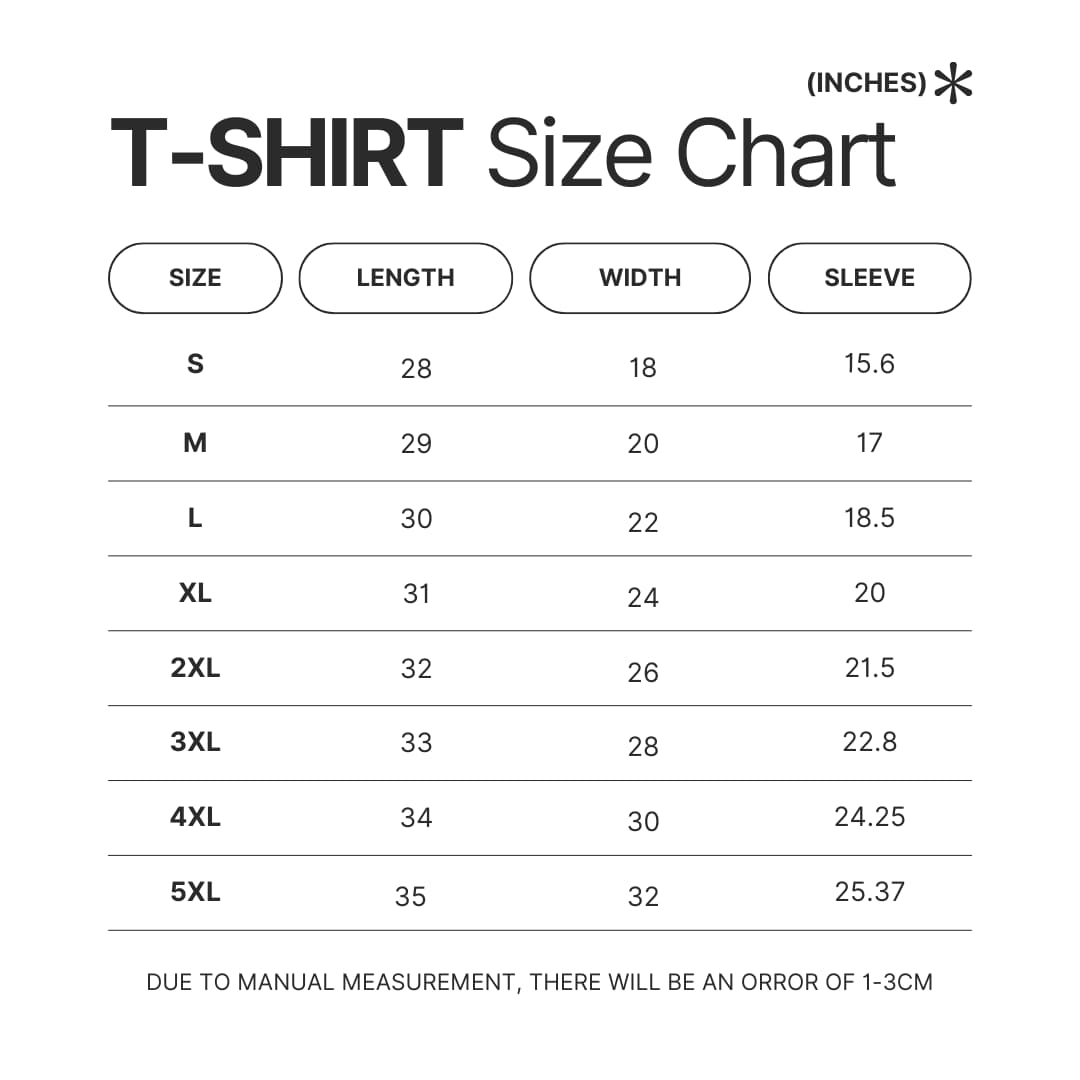 T shirt Size Chart - Fruits Basket Store