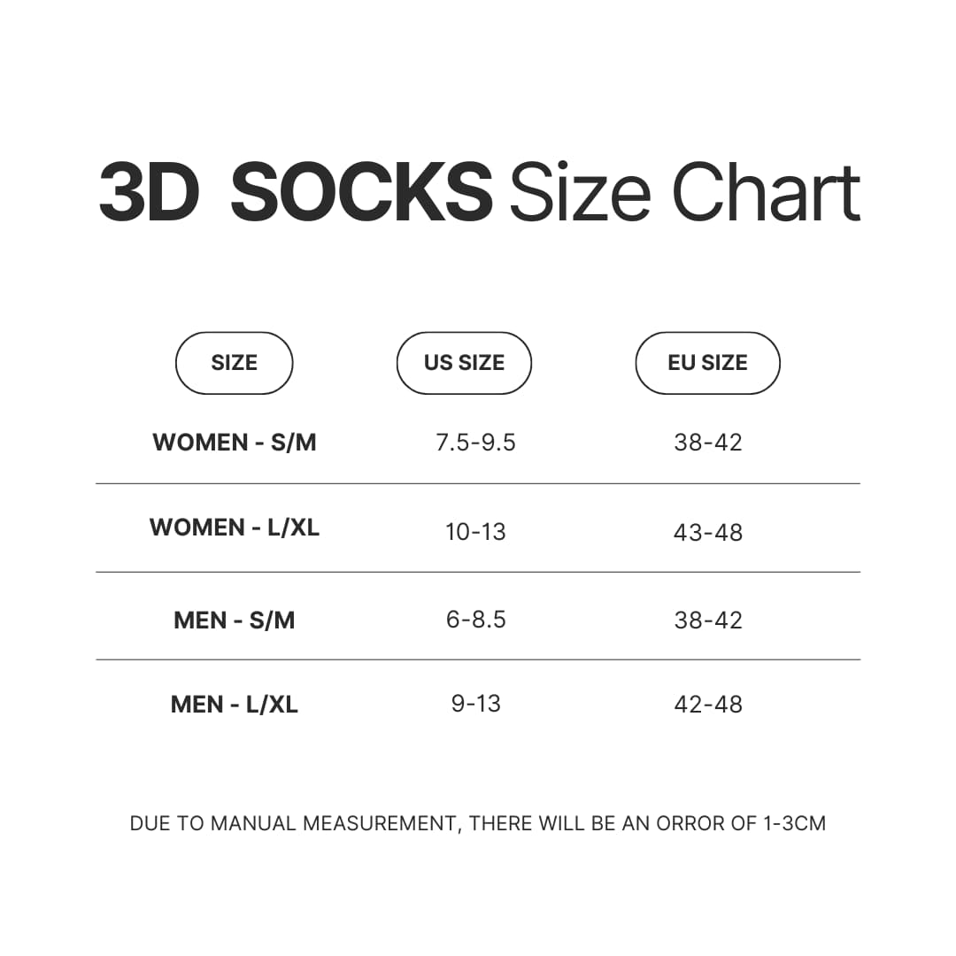 3D Socks Size Chart - Fruits Basket Store